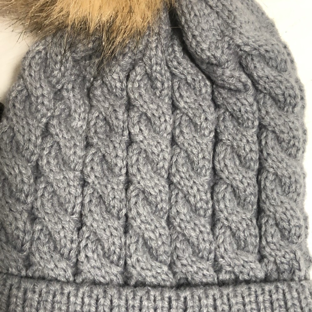Hat Infant Toddler Knitted Stretch Hat  w/ Faux Fur NWOT 3-18 Months Gray Cable - Picture 5 of 11